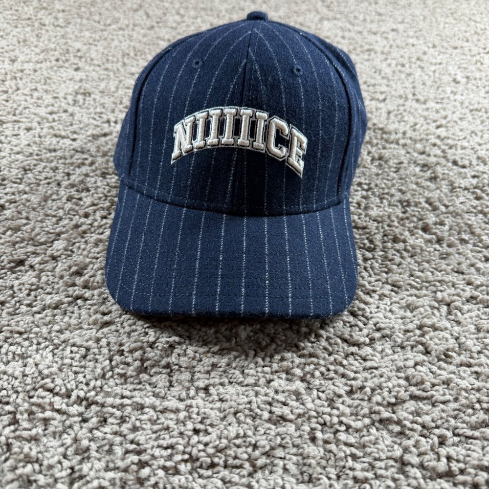 Aerie NEW wool blend navy Pinstripe Nice Baseball Cap One Size Logo snapback hat